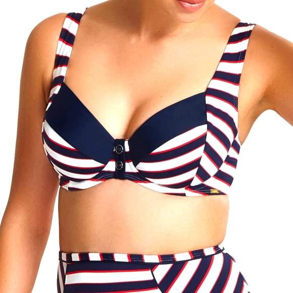 Panache Lucille Underwire Non-Moulded Bikini Top. Navy Stripe. Multiple Sizes. - Picture 6 of 6